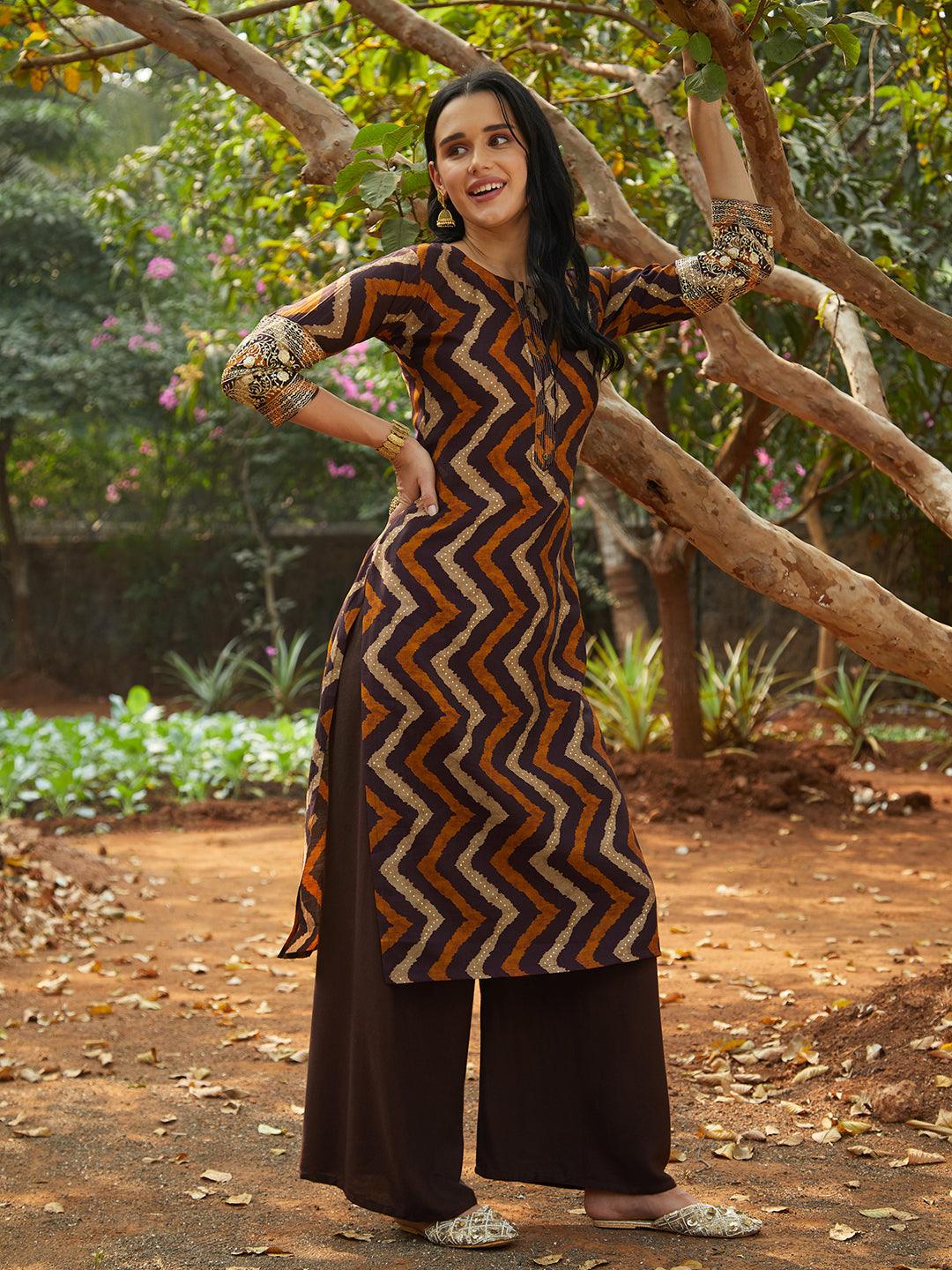 Ethnic Printed & Embroidered Straight Fit Kurta – Multi - Indiakreations