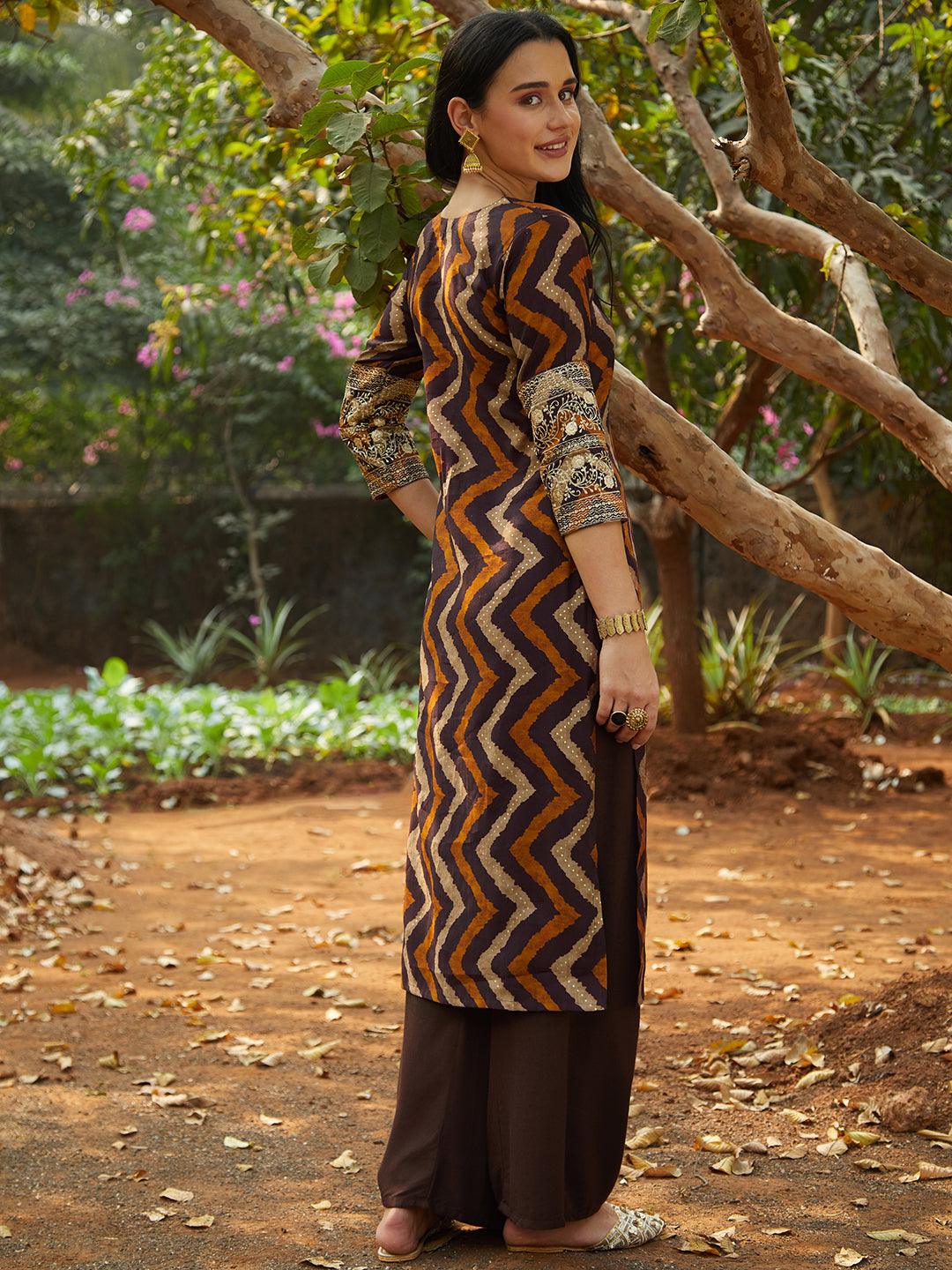 Ethnic Printed & Embroidered Straight Fit Kurta – Multi - Indiakreations