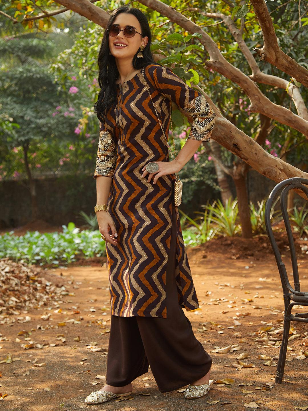 Ethnic Printed & Embroidered Straight Fit Kurta – Multi - Indiakreations