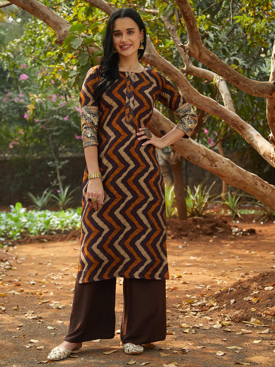 Ethnic Printed & Embroidered Straight Fit Kurta – Multi - Indiakreations