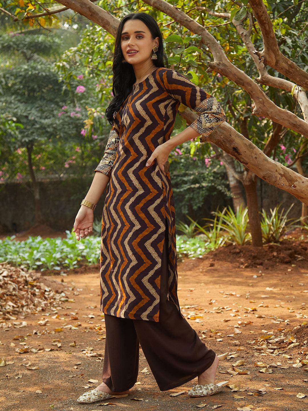 Ethnic Printed & Embroidered Straight Fit Kurta – Multi - Indiakreations