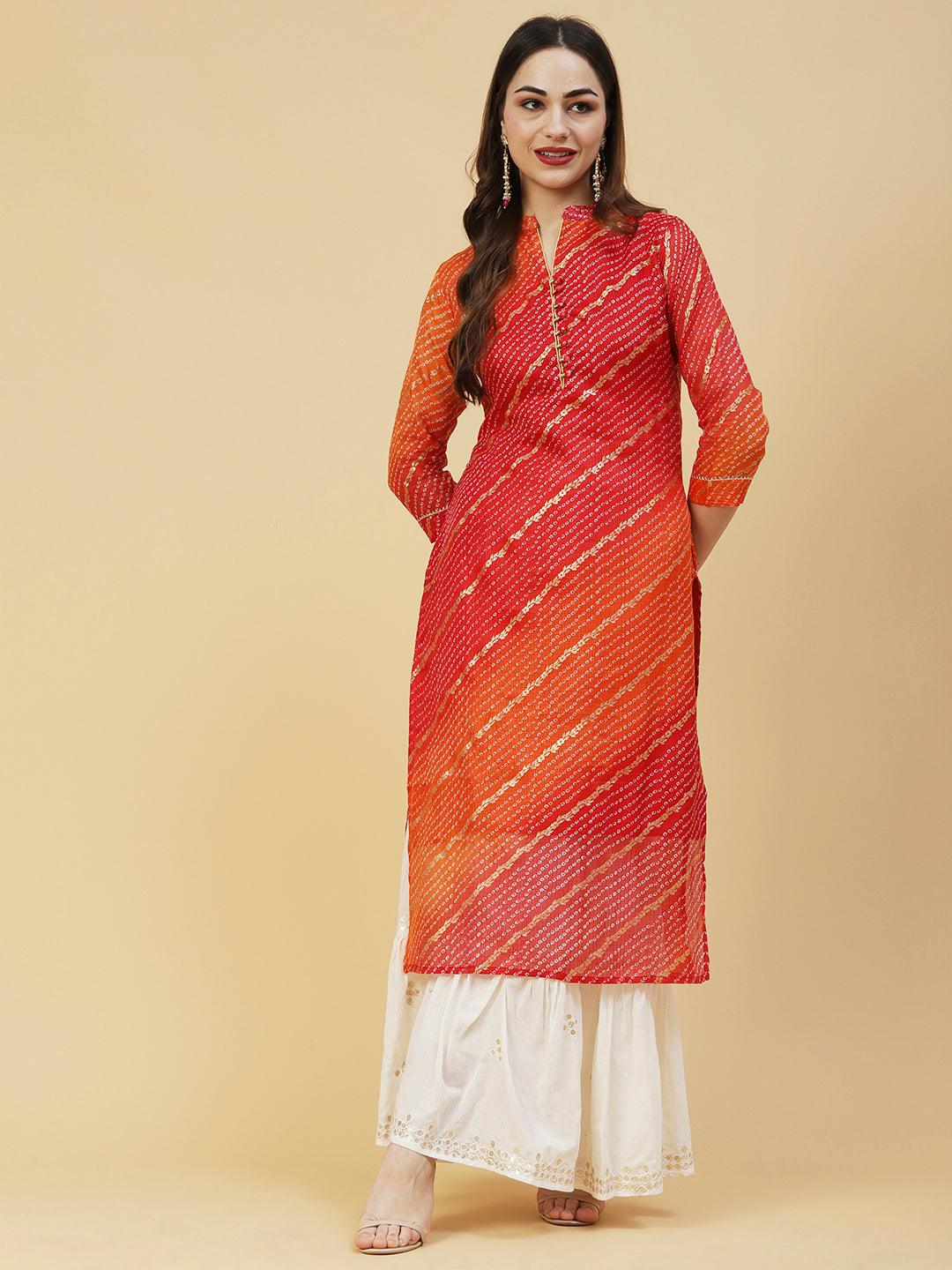 Bandhani Printed Straight Fit Kurta - Multi - Indiakreations