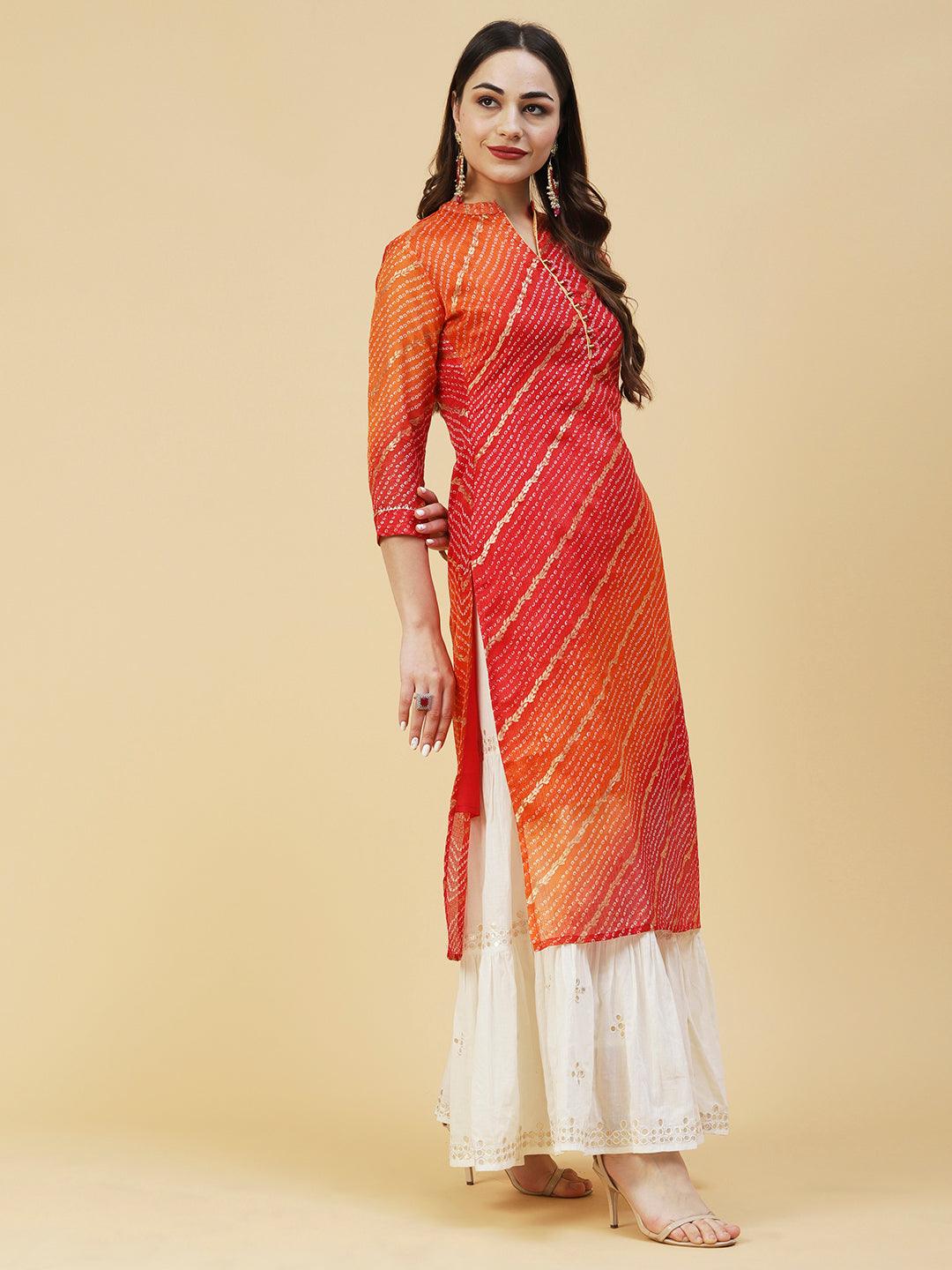 Bandhani Printed Straight Fit Kurta - Multi - Indiakreations