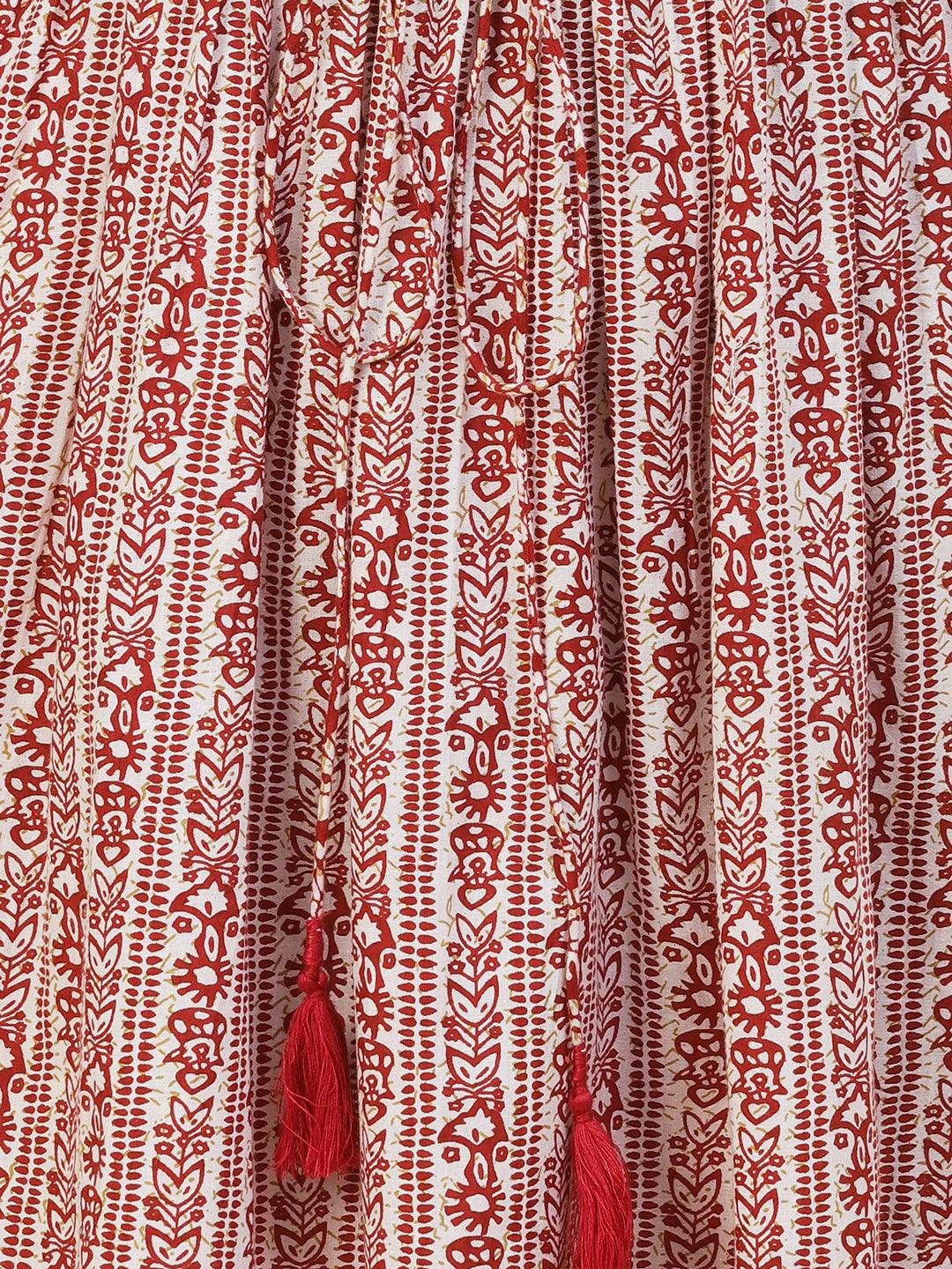 Ethnic Printed A-Line Kurta with Dhoti Pant - Maroon - Indiakreations