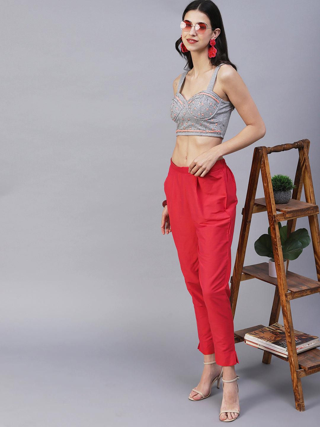 Solid Two-Toned Pants - Orange - Indiakreations