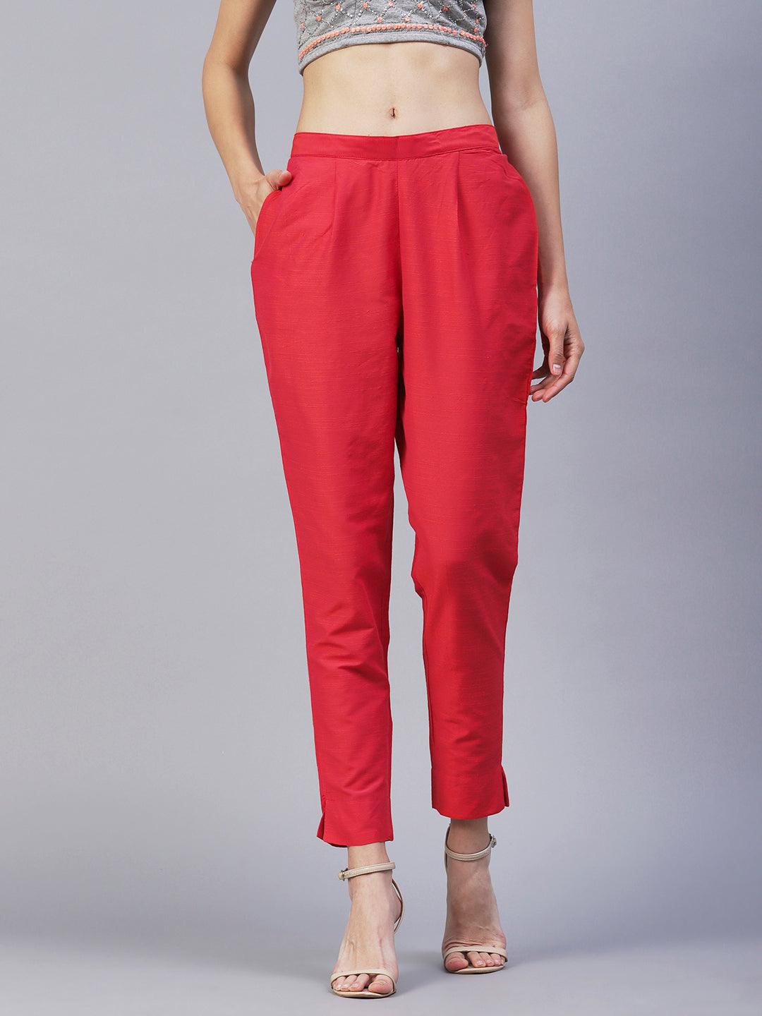 Solid Two-Toned Pants - Orange - Indiakreations