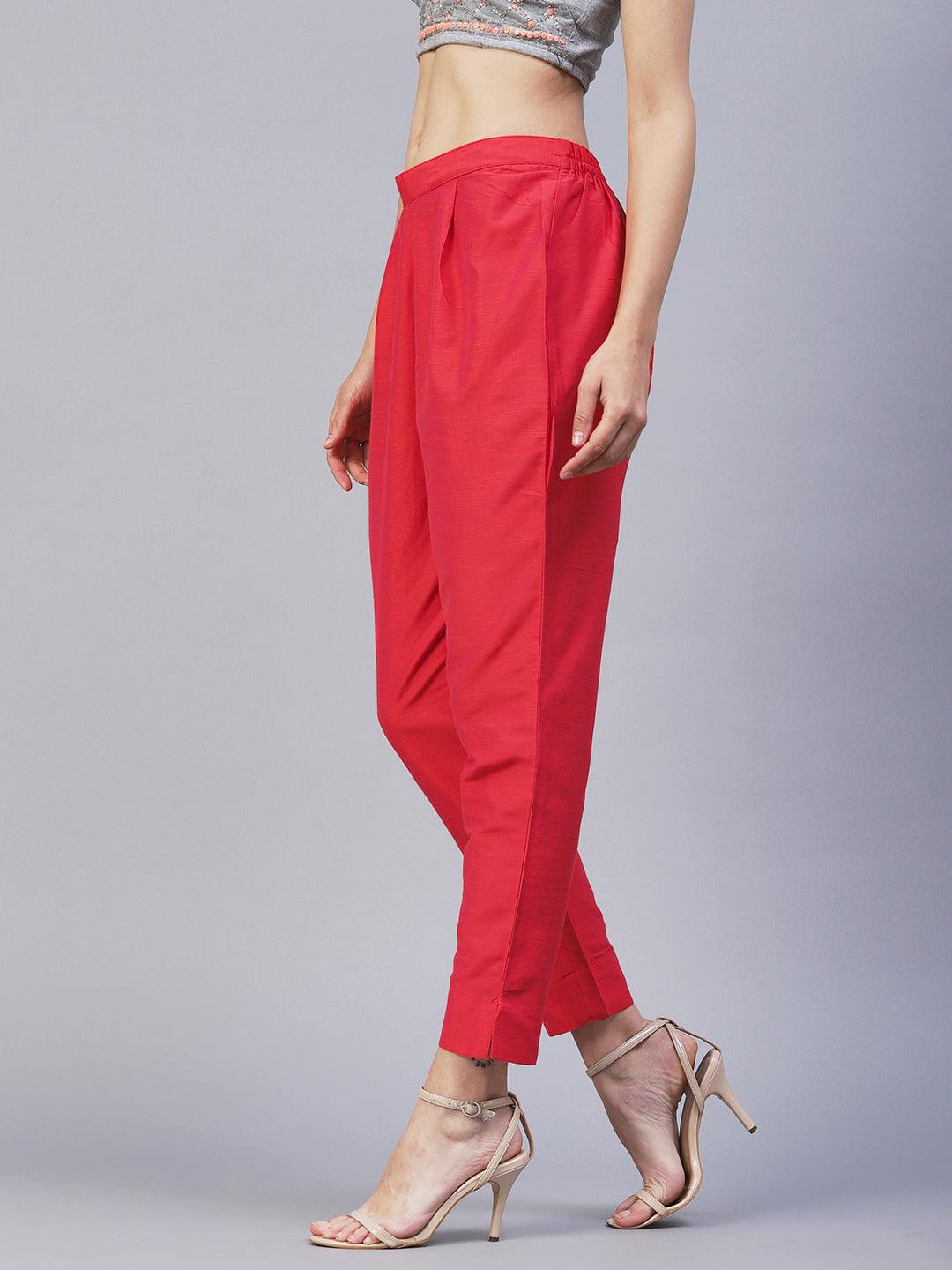 Solid Two-Toned Pants - Orange - Indiakreations