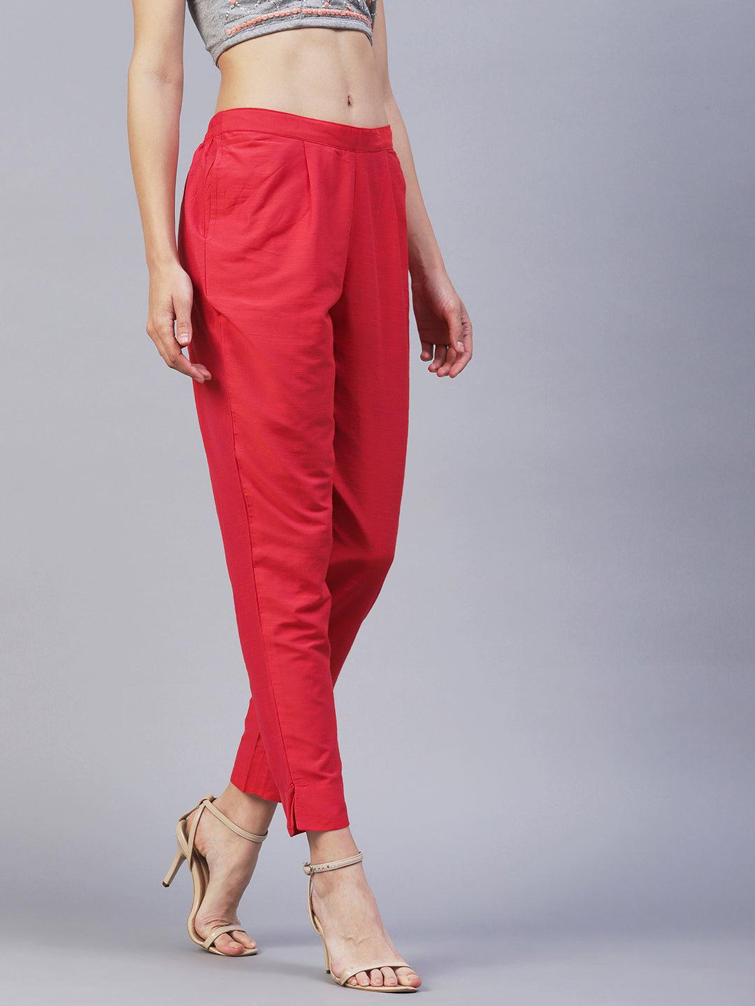 Solid Two-Toned Pants - Orange - Indiakreations