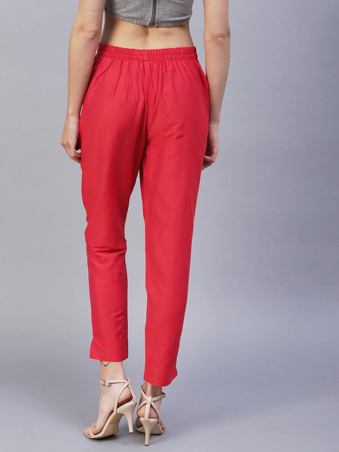 Solid Two-Toned Pants - Orange - Indiakreations