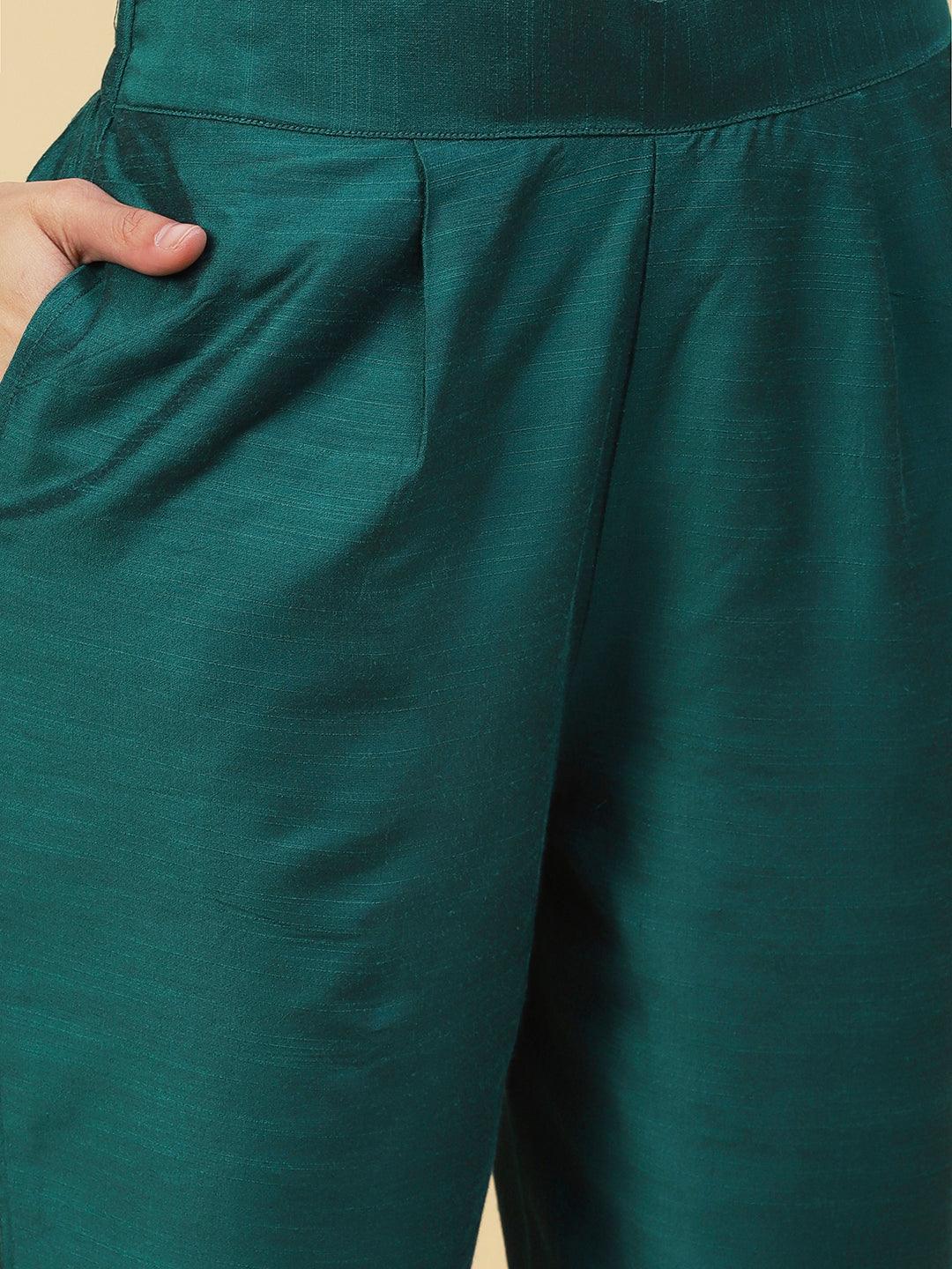 Solid Slub Pants - Green - Indiakreations