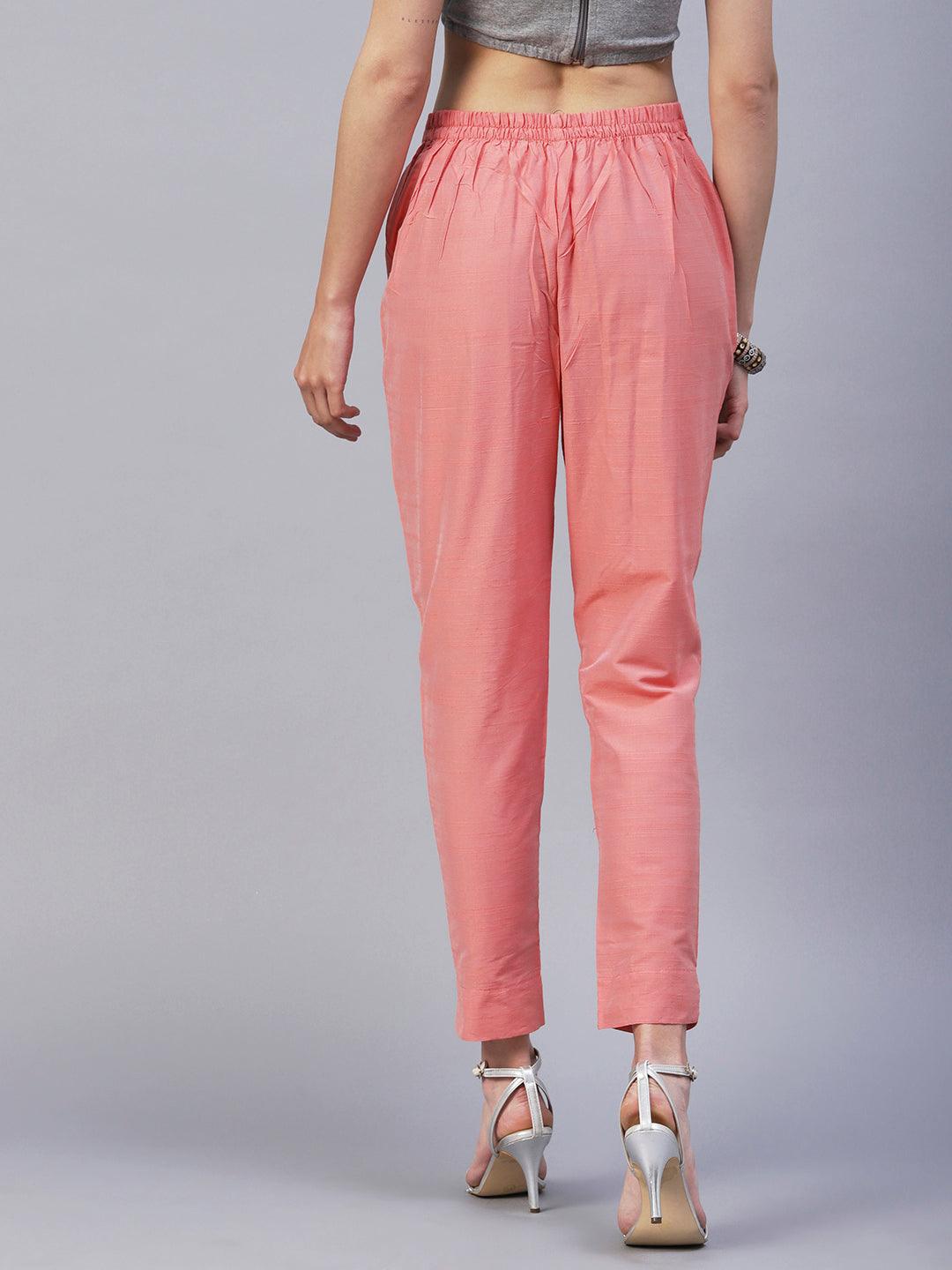 Solid Slub Pants - Peach - Indiakreations