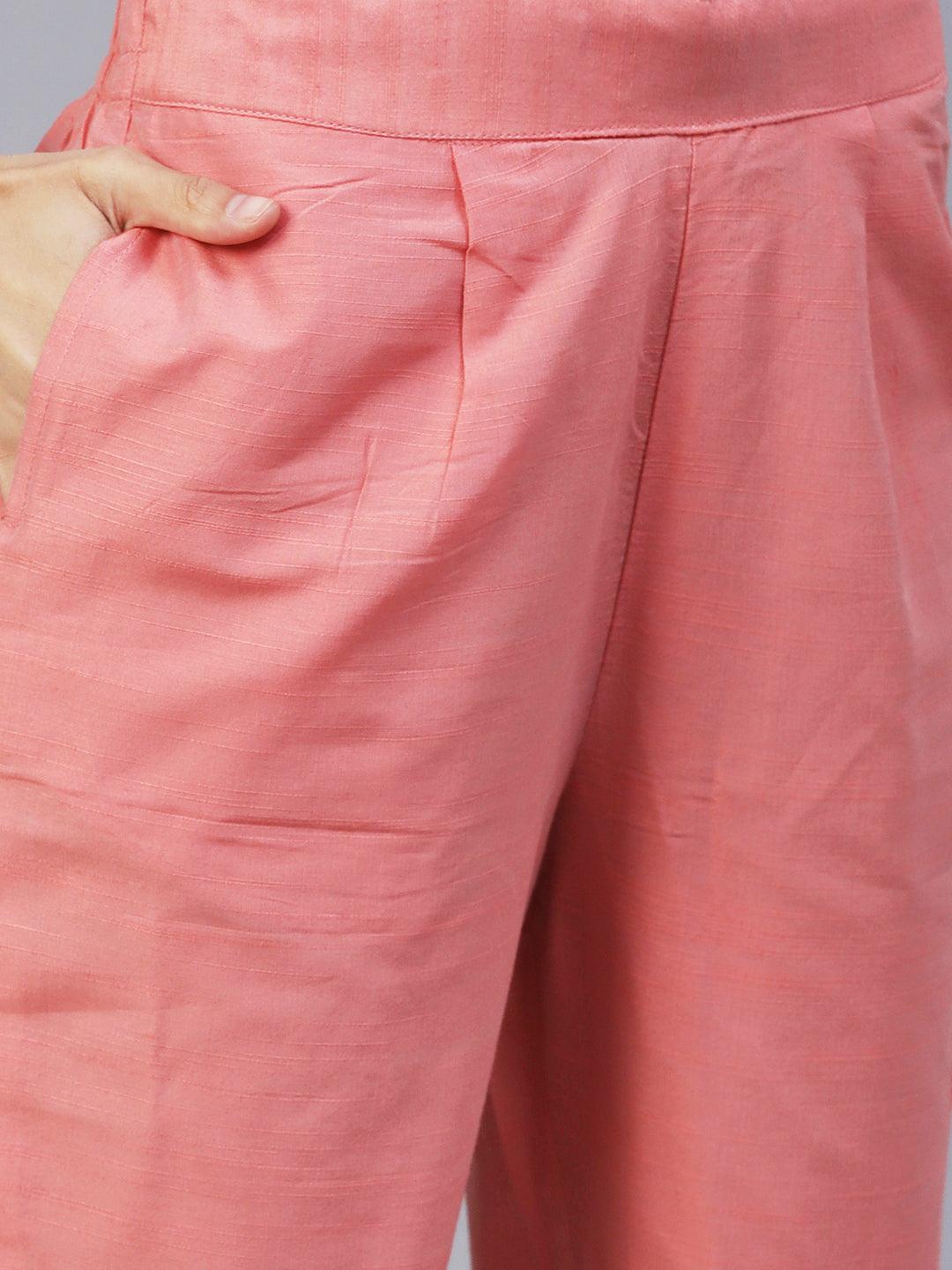 Solid Slub Pants - Peach - Indiakreations