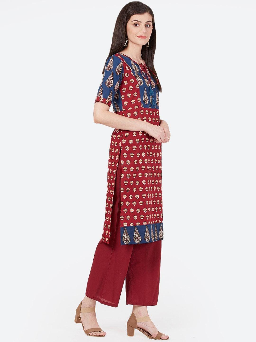 Women's Maroon Printed Straight Kurta - Meeranshi - Indiakreations