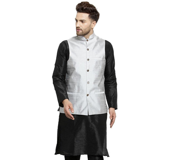 Men's Grey Solid Nehru Jacket - Benstoke - Indiakreations