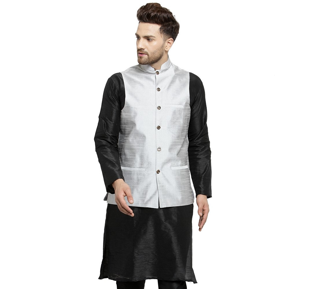 Men's Grey Solid Nehru Jacket - Benstoke