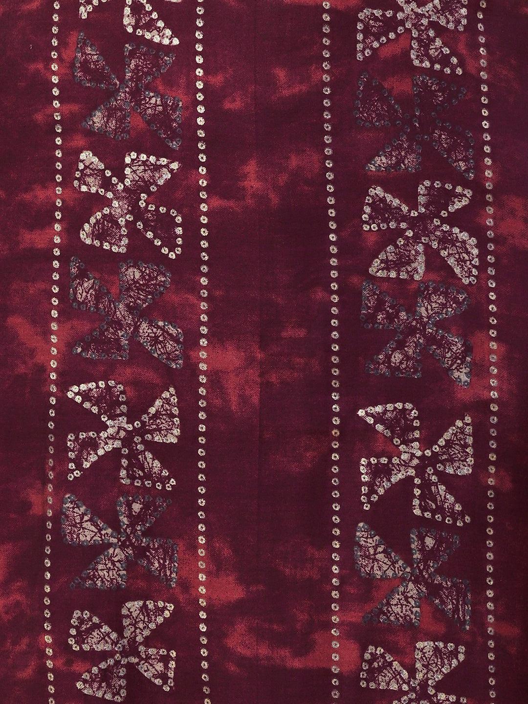 Ethnic Printed & Embroidered Straight Fit Kurta with Pant - Dark Magenta - Indiakreations