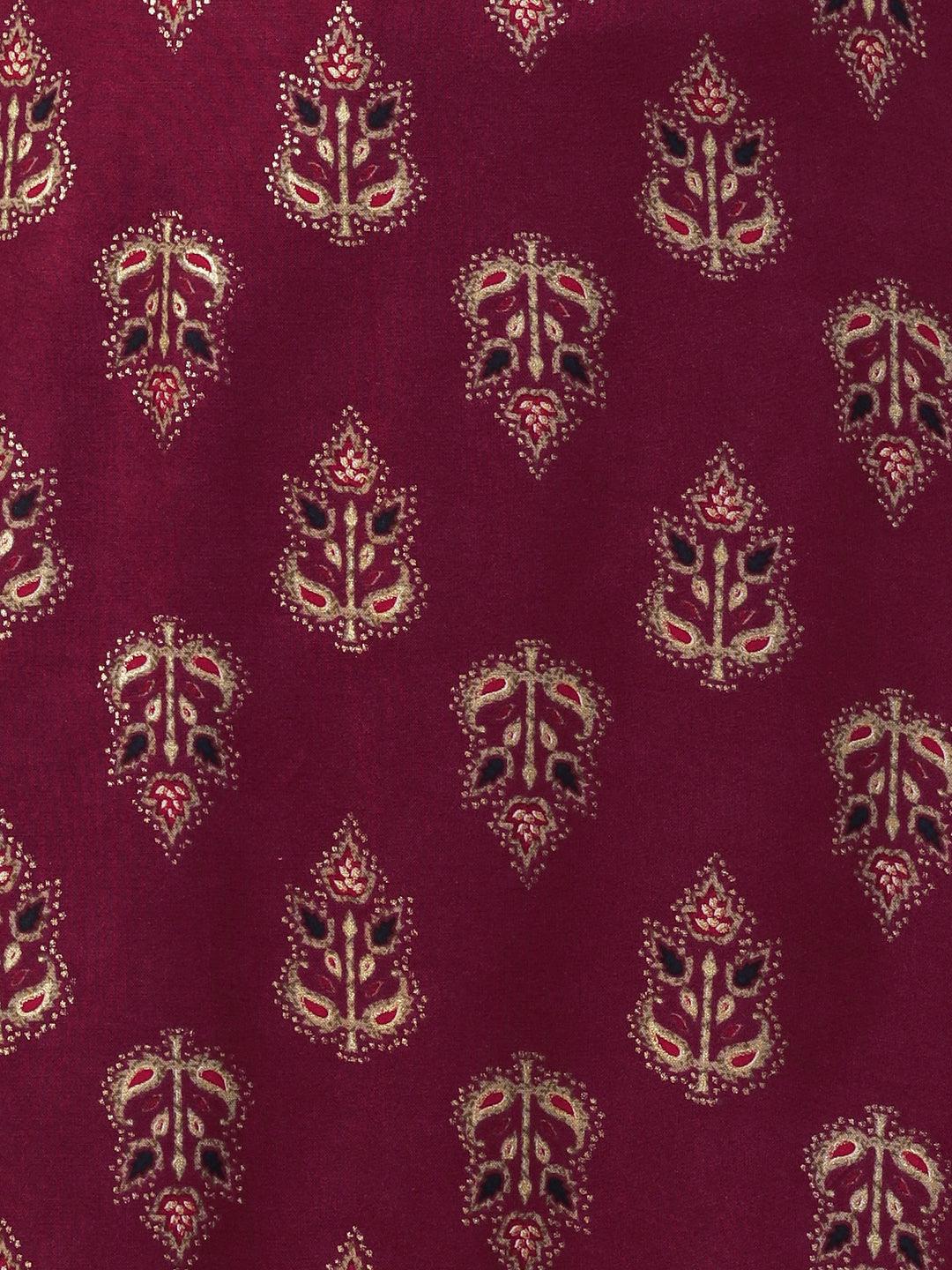 Ethnic Foil Printed Straight Fit Kurta - Maroon - Indiakreations