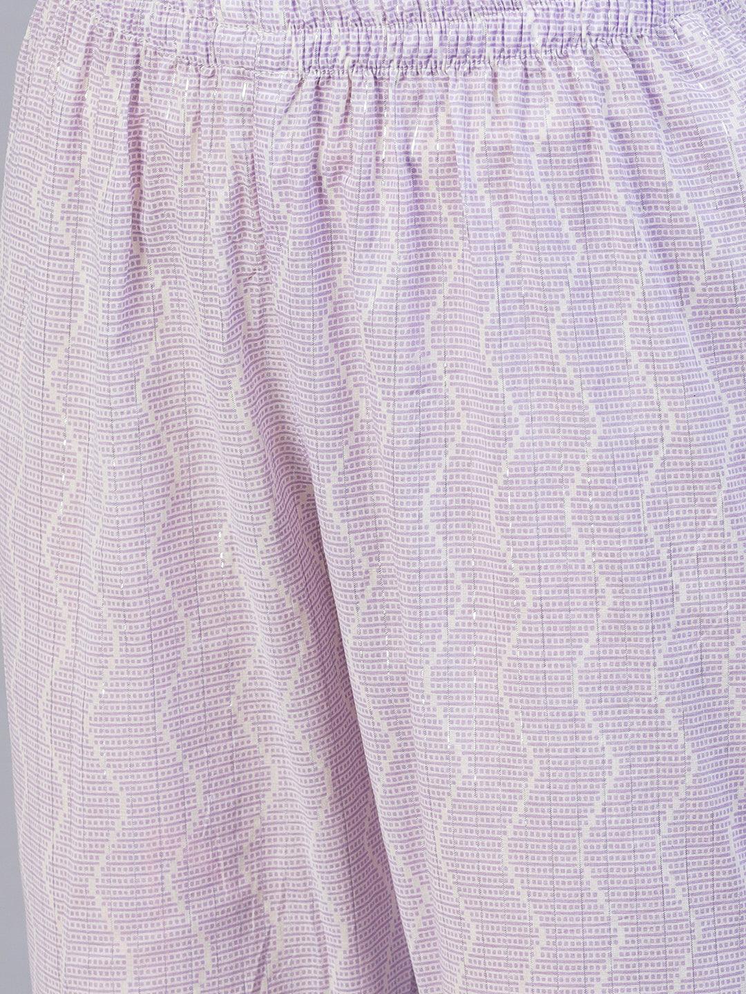 Floral Printed Straight Fit Kurta with Pant & Dupatta - Lavender - Indiakreations