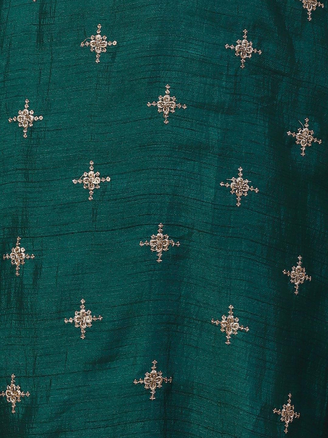 Solid Zari & Sequins Embroidered Kurta - Green - Indiakreations