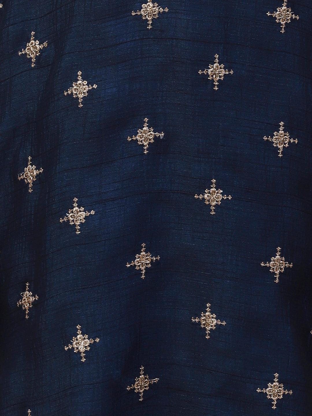 Solid Zari & Sequins Embroidered Kurta - Blue - Indiakreations