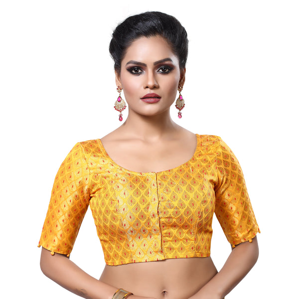 Women'S Brocade Elbow Length Sleeve Readymade Saree Blouse - Madhu Fashion