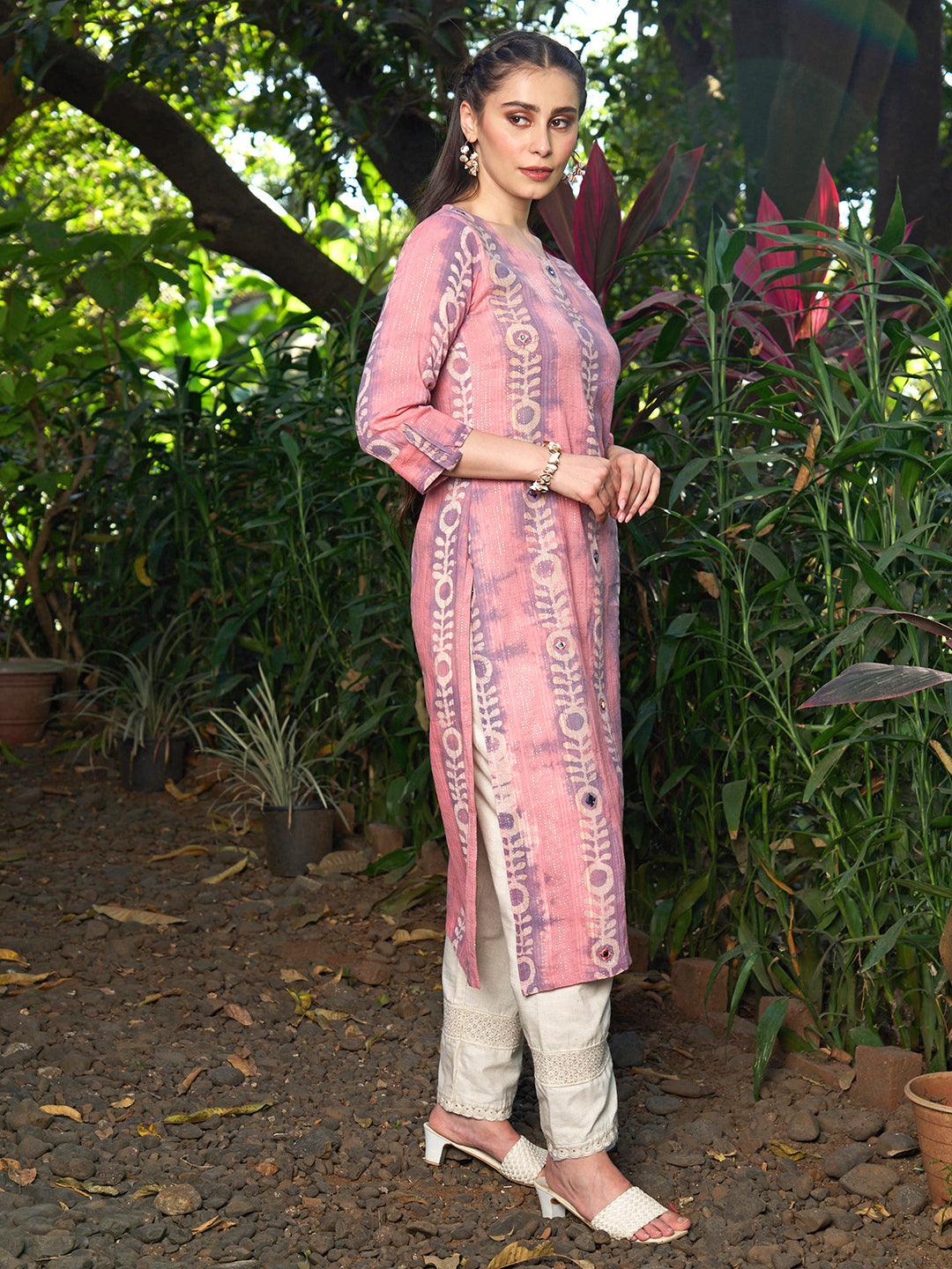 Ethnic Stripes Printed & Embroidered Straight Fit Kurta - Multi - Indiakreations