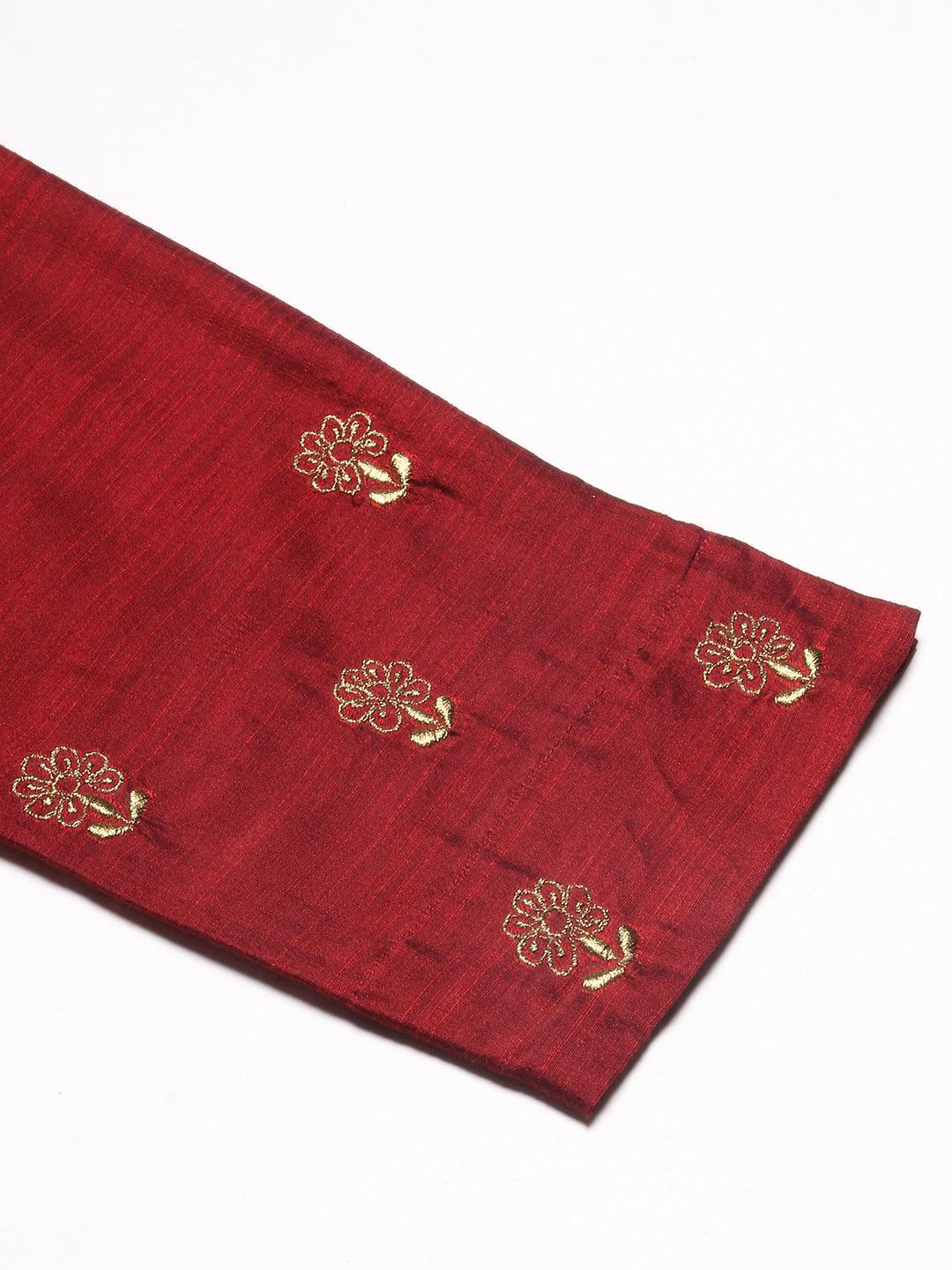 Solid Zari Floral Embroidered Pants - Maroon - Indiakreations