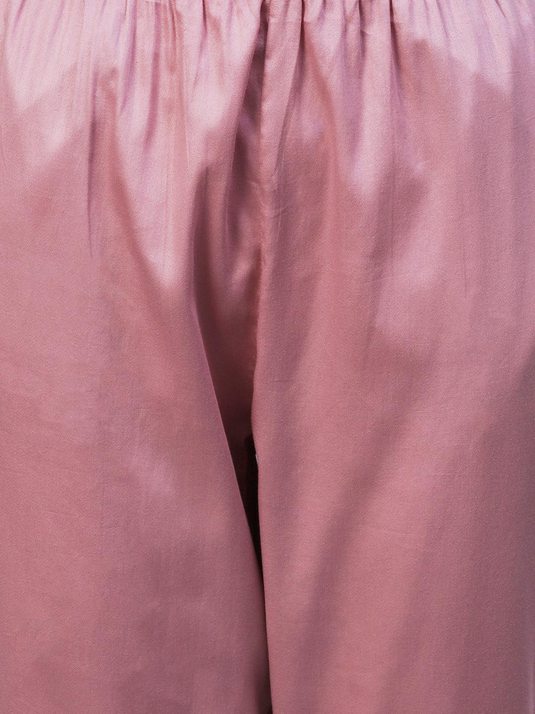 Solid Overlap Hem Straight Fit Pant - Rose Gold - Indiakreations