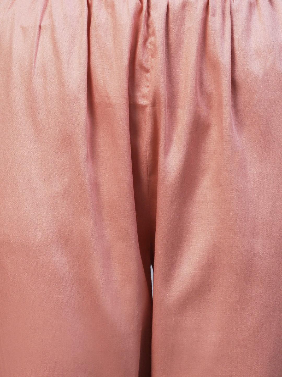 Solid Overlap Hem Straight Fit Pant - Peach - Indiakreations