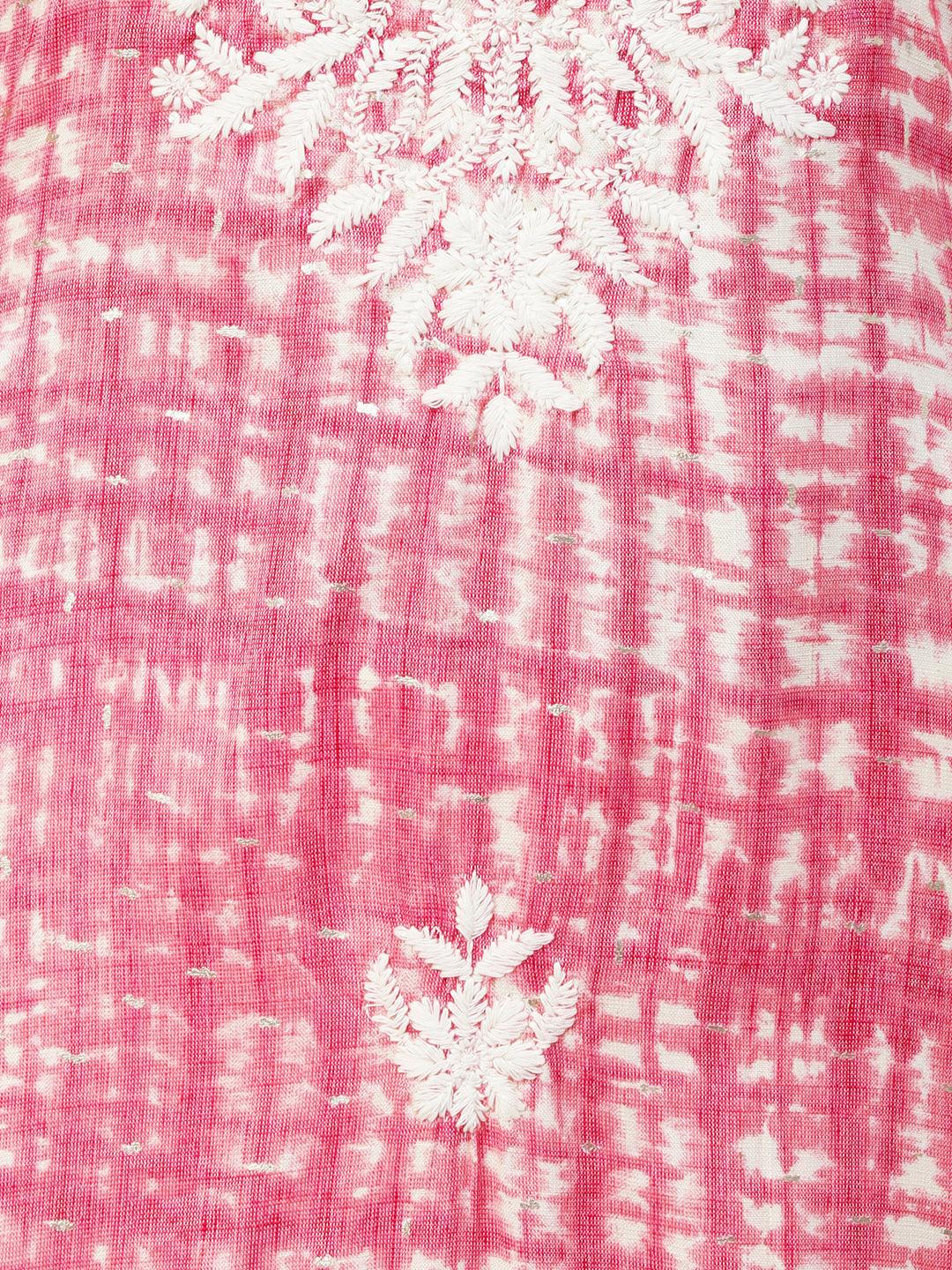 Abstract Printed & Chikankari Embroidered Straight Fit Kurta - Pink - Indiakreations