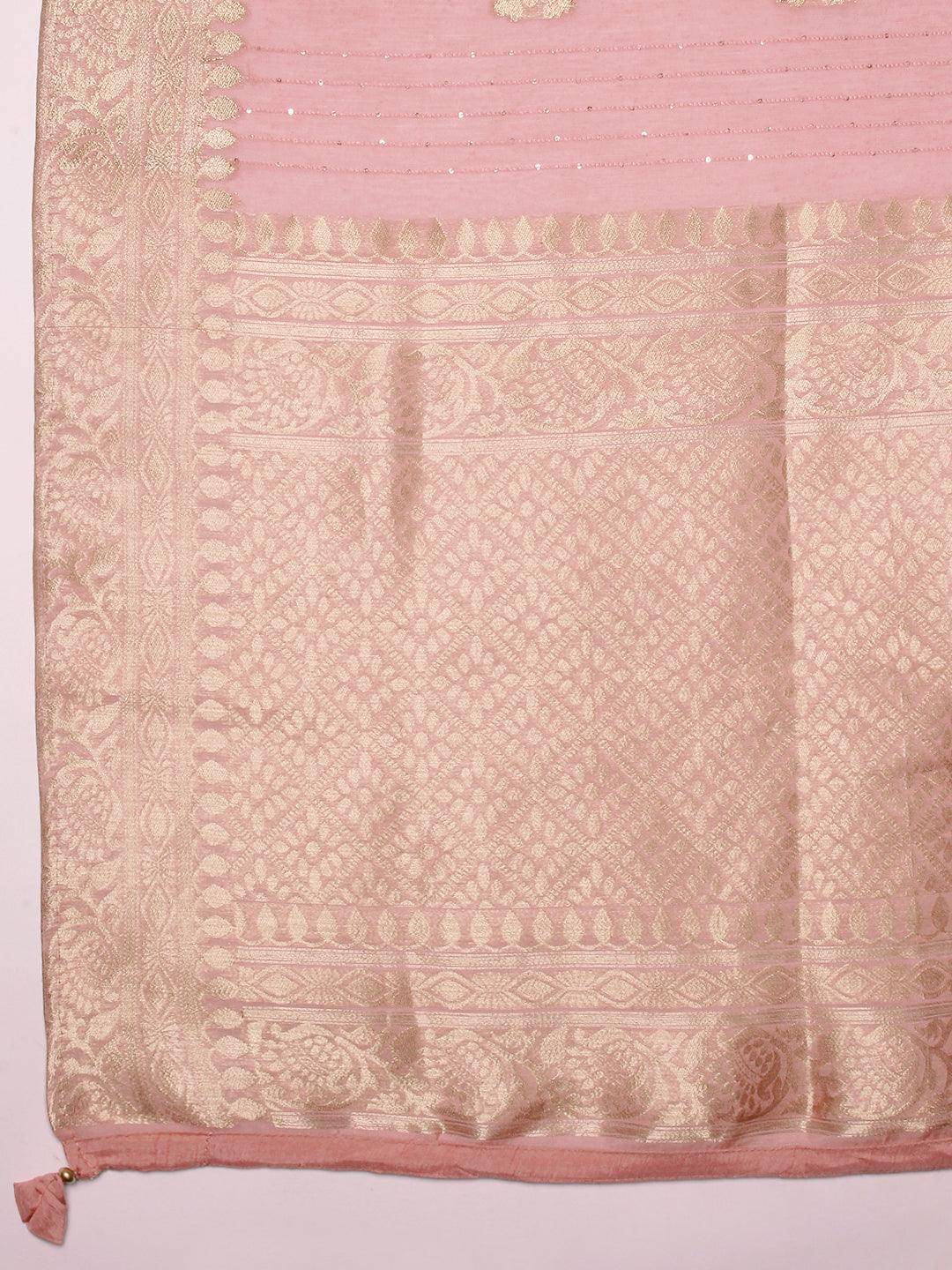 Solid Ethnic Hand Embroidered Straight Kurta with Pant & Dupatta - Peach - Indiakreations