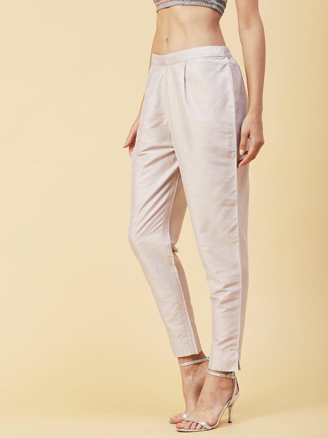 Solid Slub Pants - Grey - Indiakreations