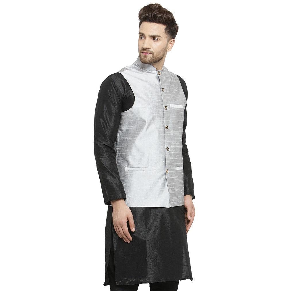 Men's Grey Solid Nehru Jacket - Benstoke - Indiakreations