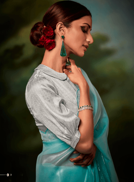 Gorgeous Trendy Patterned Silk Designer Saree In Aqua Blue - Indiakreations