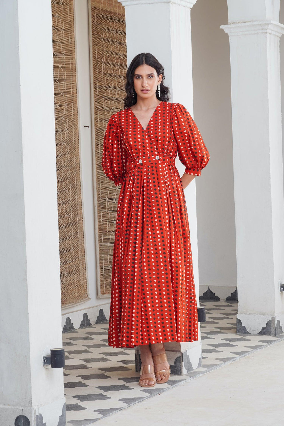 Red Polka Wrap Maxi - Indiakreations