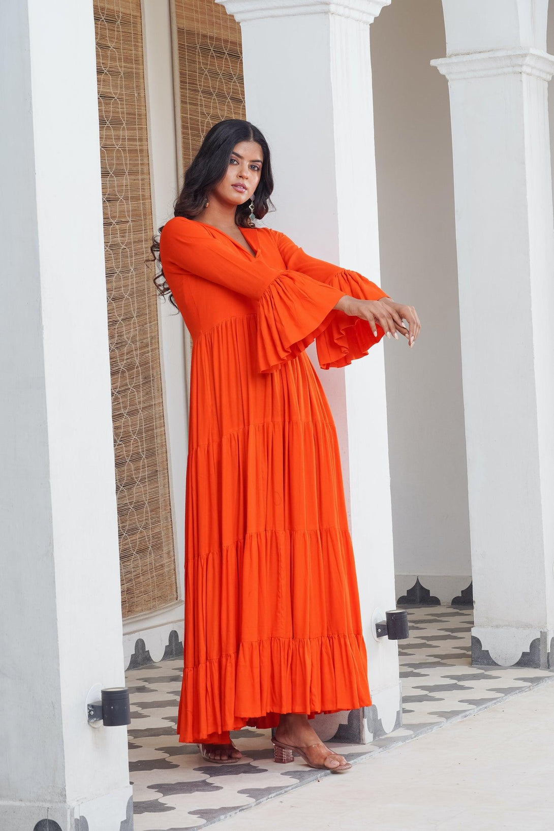 Sunshine orange frill Maxi - Indiakreations