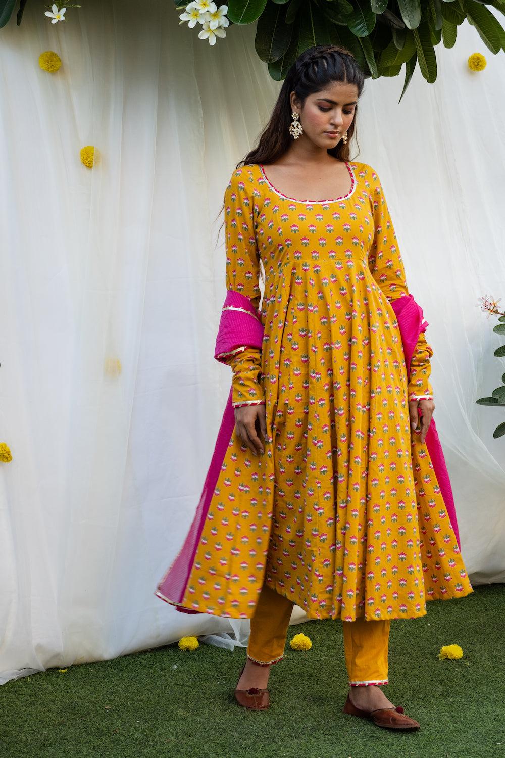 Mehfil Yellow Anarkali Set - Indiakreations