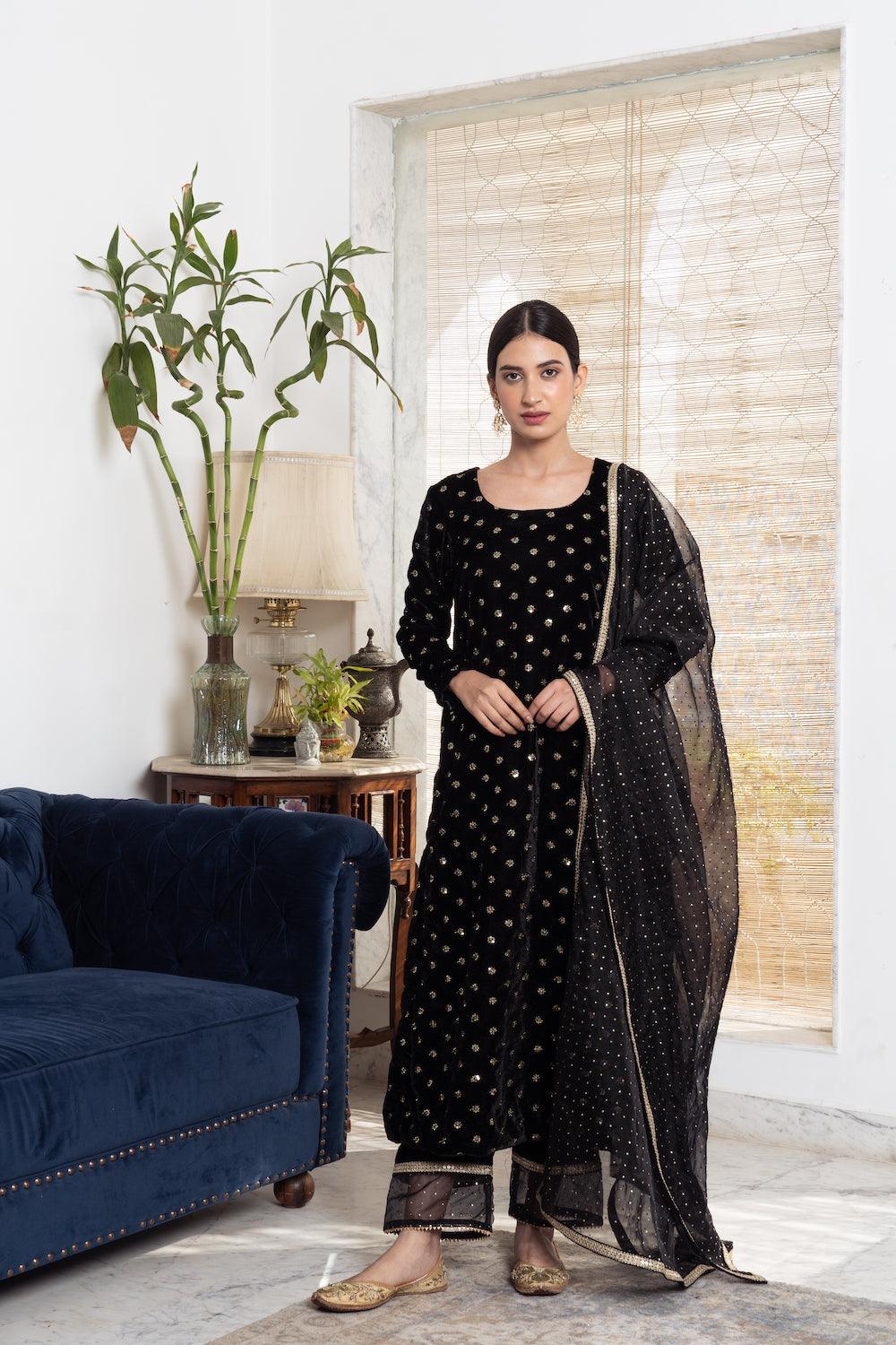 Khwabidah Black Kurta Set of 3 - Indiakreations