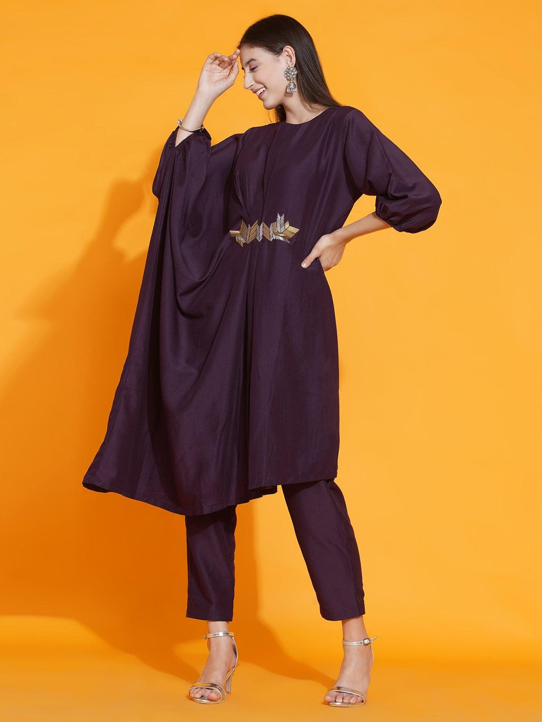 Women's Purple Fusion Style Kurta With Hand Embellishment And Pants - Women Republic - Indiakreations