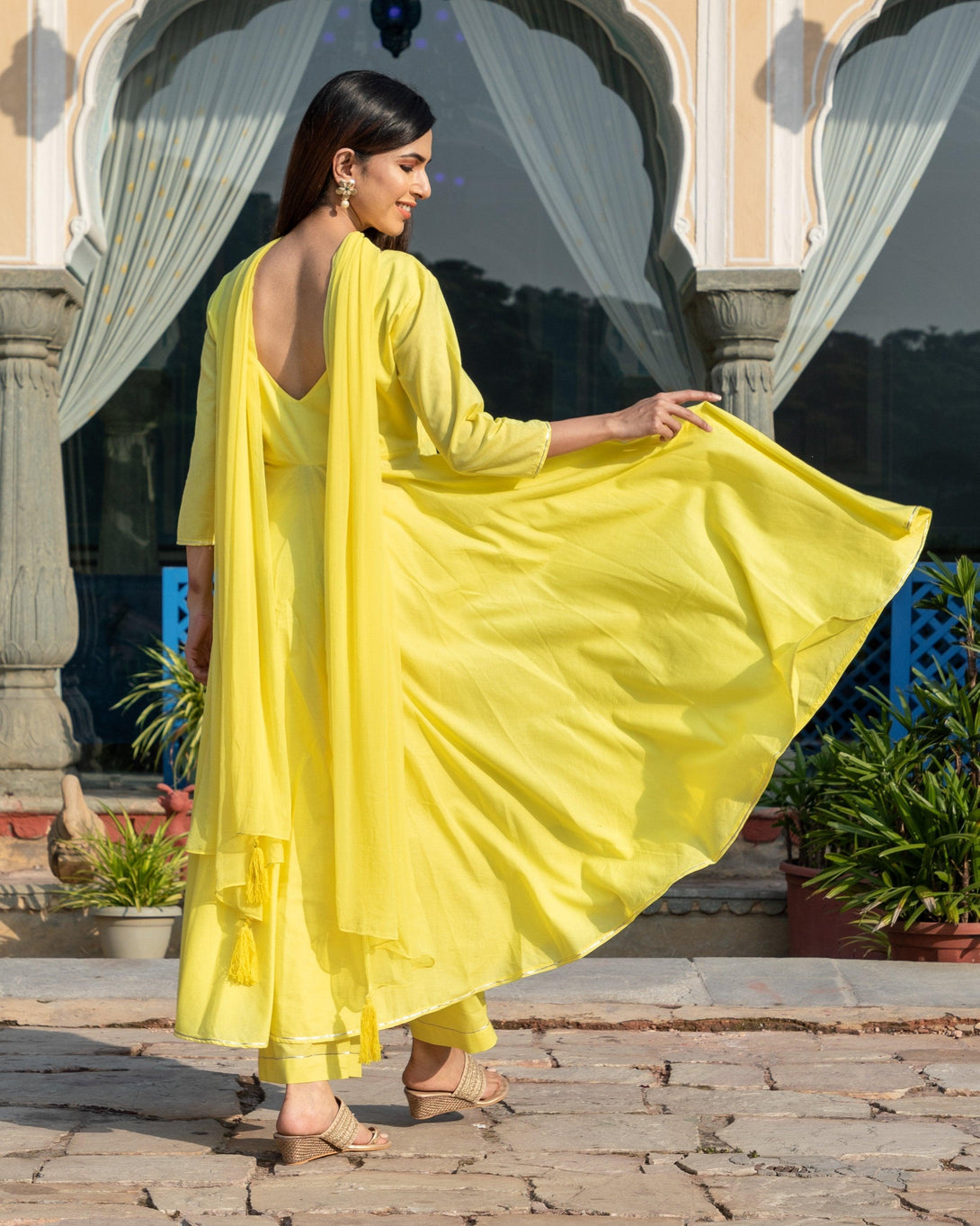 Women's Yellow Silver Embroidery Dress Set - Baisacrafts - Indiakreations