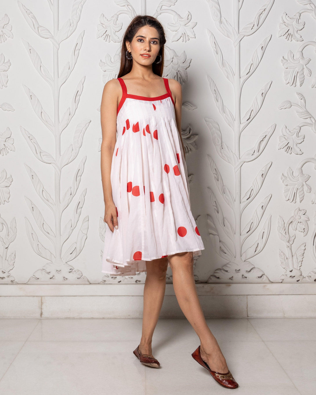 Women's White Polka Dot Dress - Baisacrafts - Indiakreations