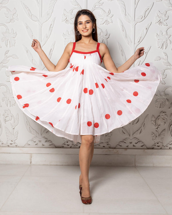 Women's White Polka Dot Dress - Baisacrafts - Indiakreations