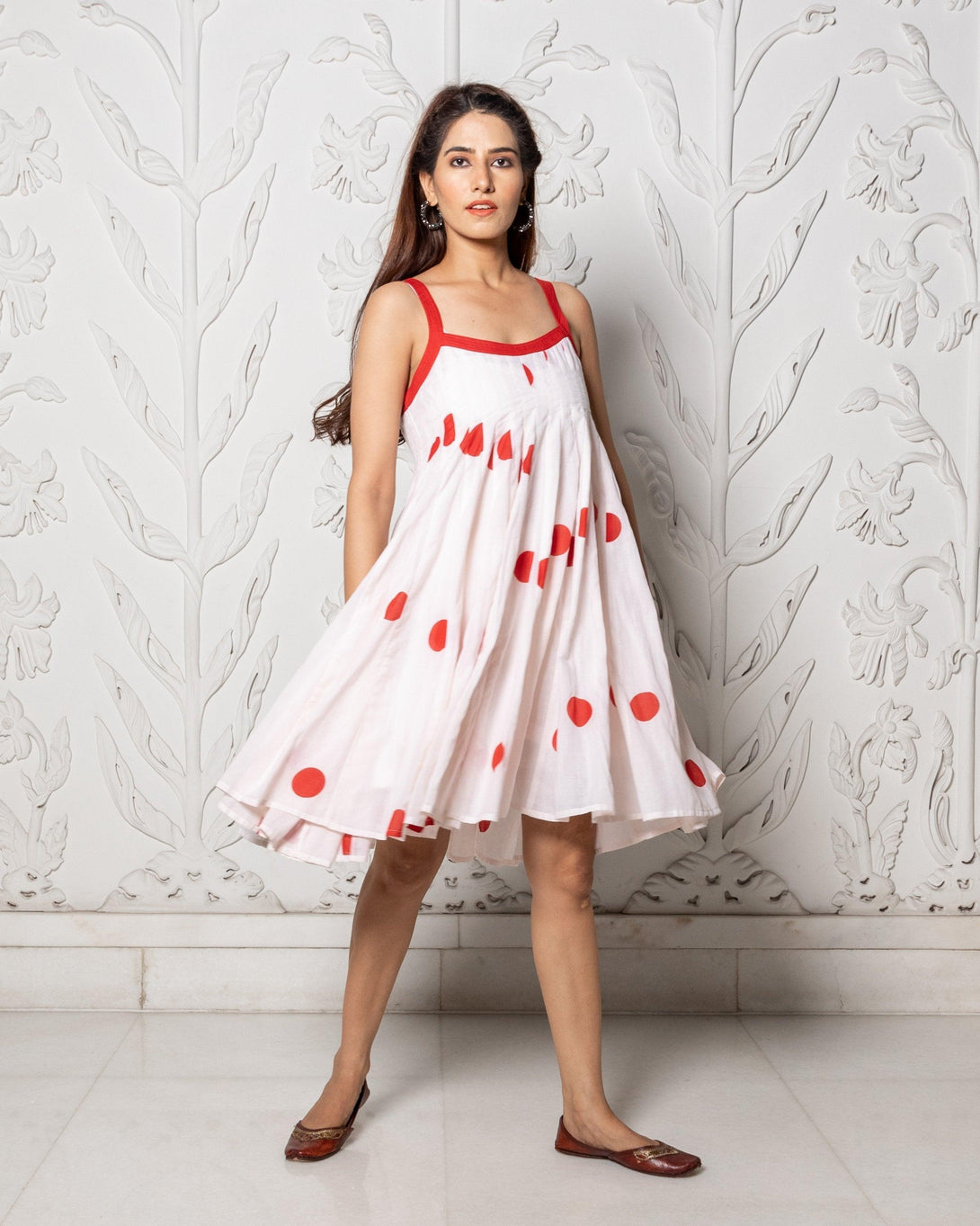 Women's White Polka Dot Dress - Baisacrafts - Indiakreations