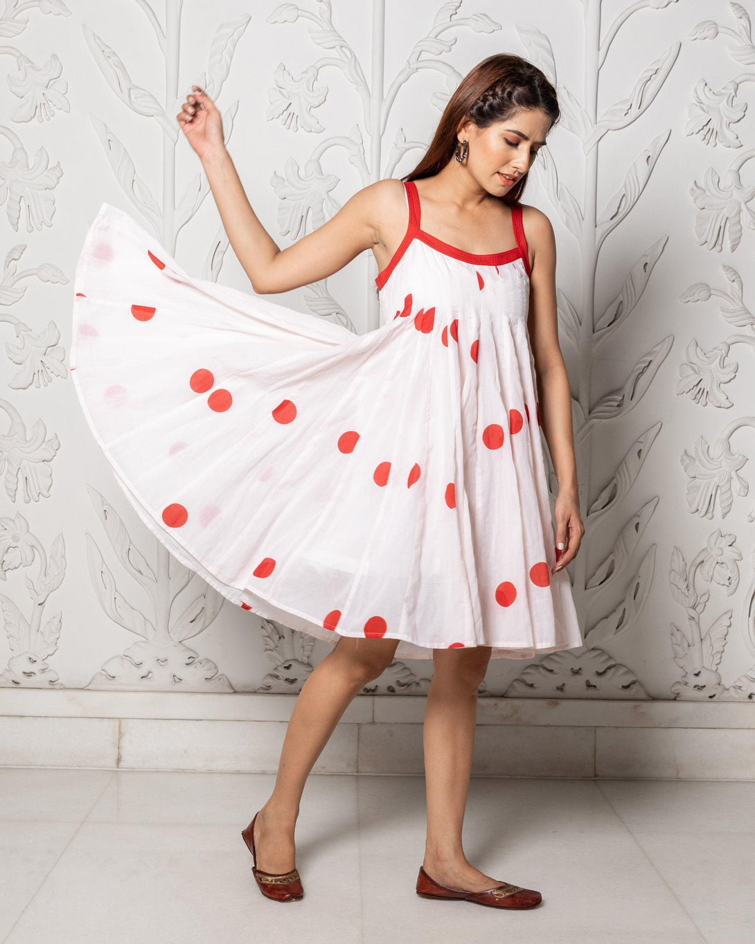 Women's White Polka Dot Dress - Baisacrafts - Indiakreations