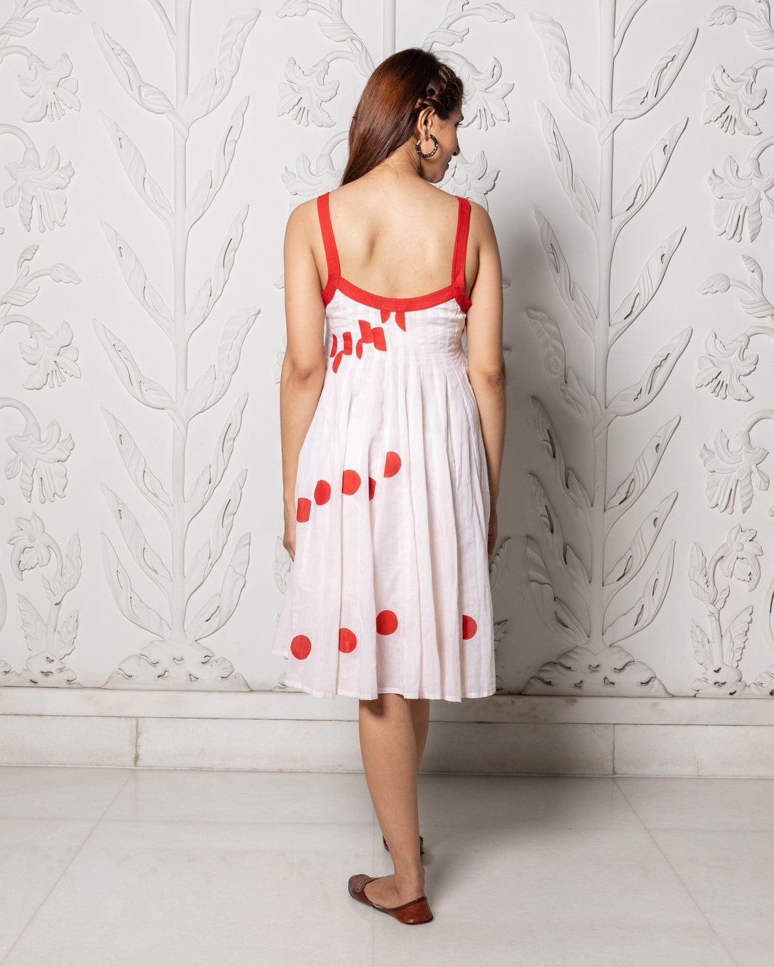 Women's White Polka Dot Dress - Baisacrafts - Indiakreations