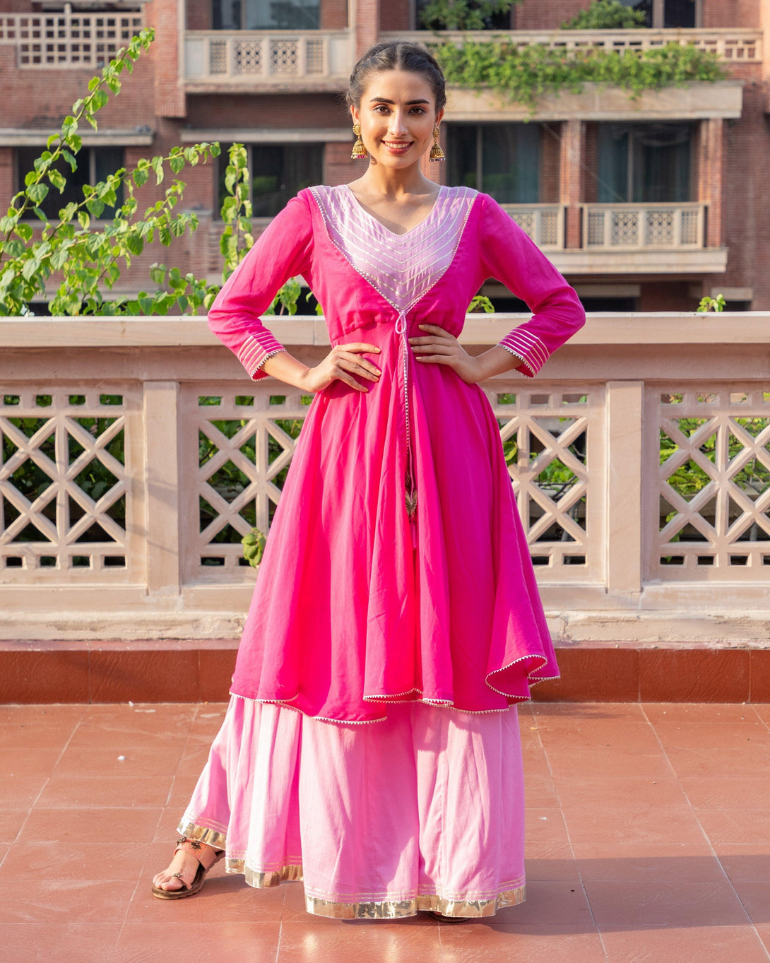 Women's Pink Kurta Palazzo - Baisacrafts - Indiakreations