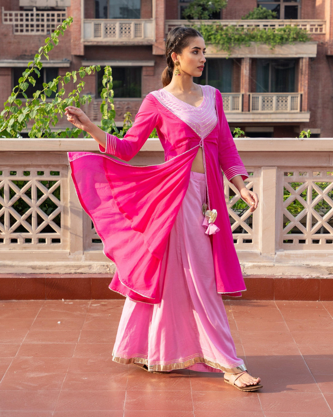 Women's Pink Kurta Palazzo - Baisacrafts - Indiakreations