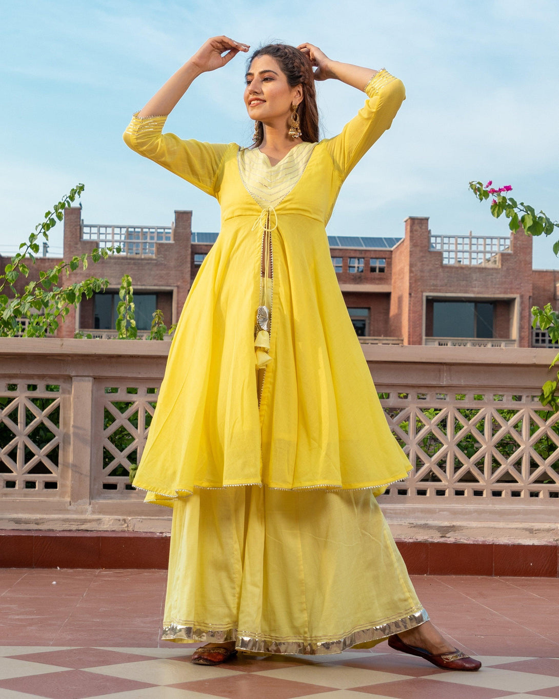 Women's Yellow Kurta Palazzo - Baisacrafts - Indiakreations