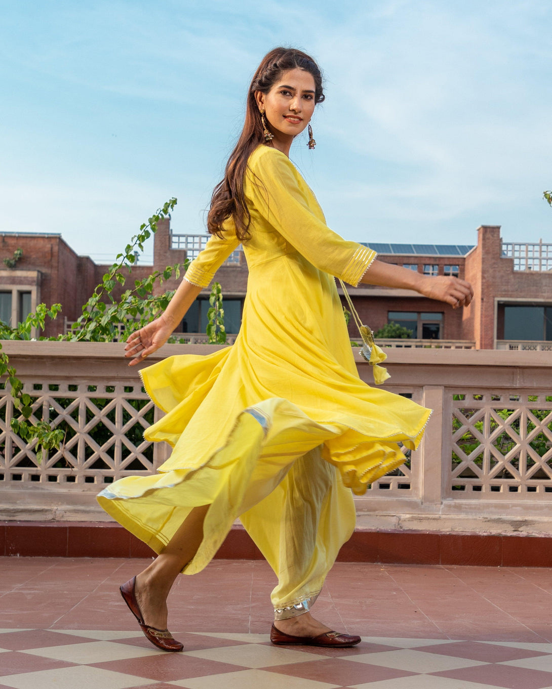 Women's Yellow Kurta Palazzo - Baisacrafts - Indiakreations