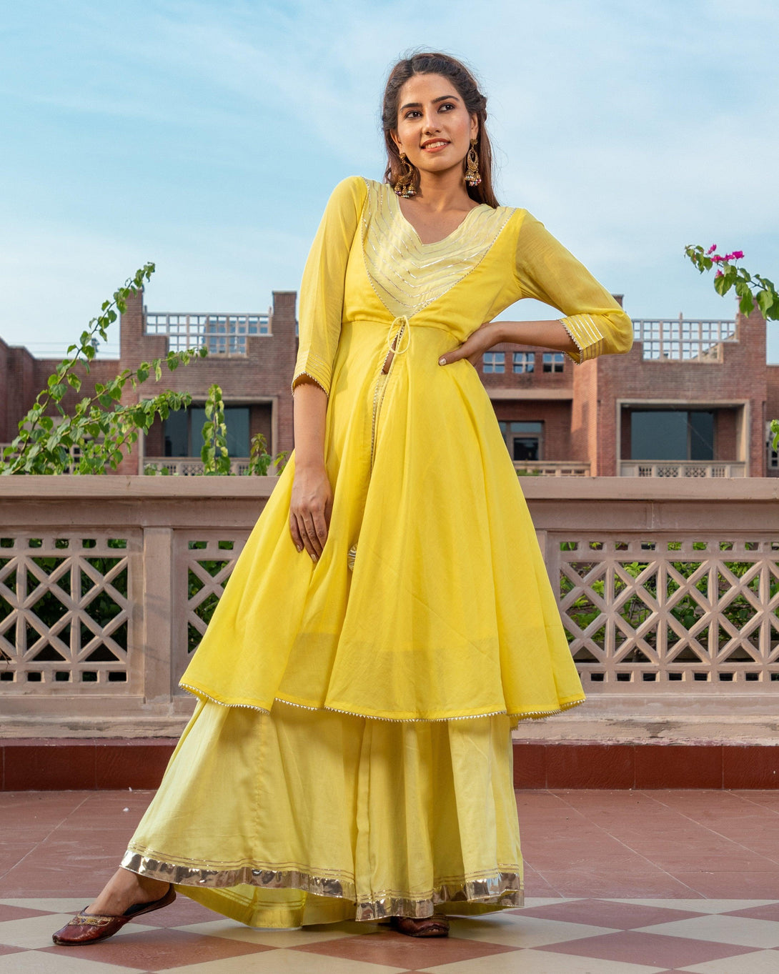 Women's Yellow Kurta Palazzo - Baisacrafts - Indiakreations